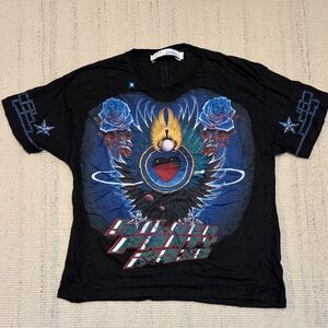 IRO Black Graphic Tee with Blue and Red Design